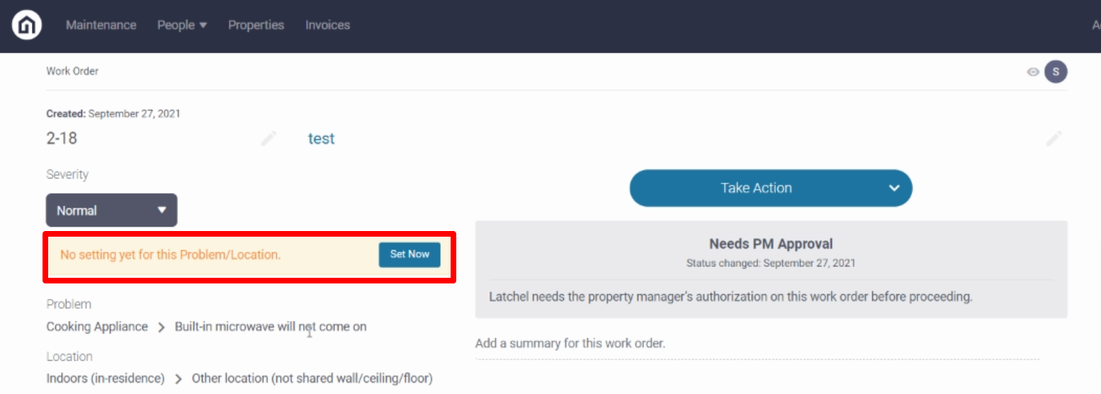 Problem/Locations Settings Assistant - Adding a New Setting From the Work Order Page